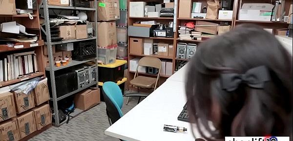  Petite asian teen tried to hide stolen things in office